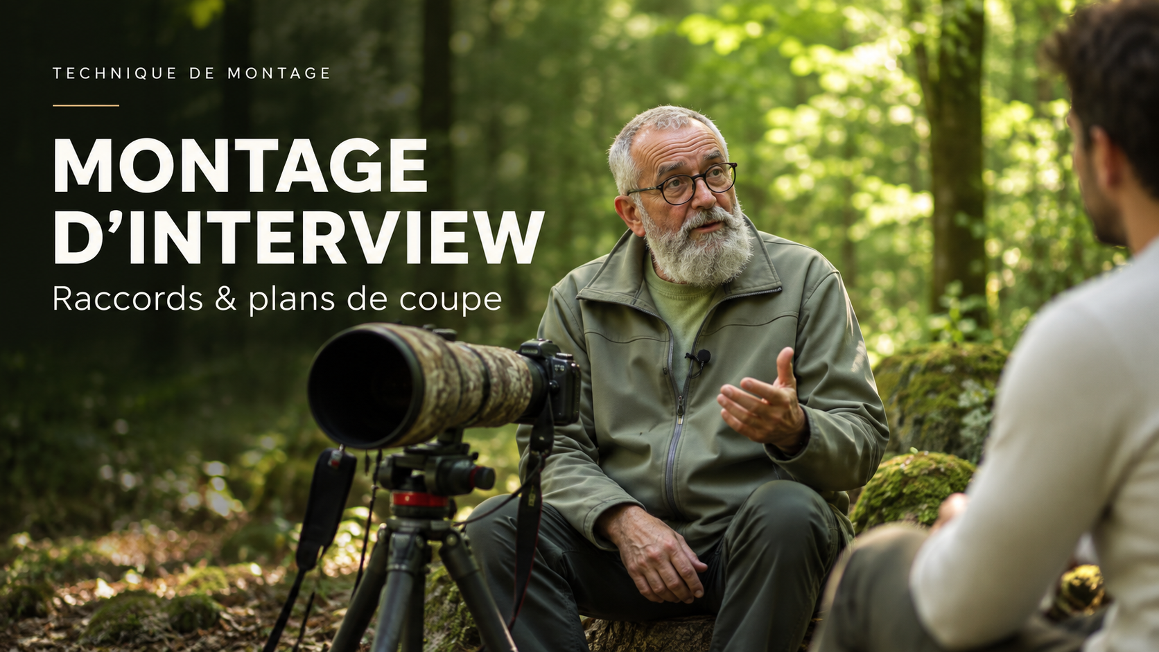 Montage construit sur l’alternance entre plan d’ensemble et plan rapproché, avec raccords de continuité, plans de coupe et inserts visuels pour illustrer le propos. Les changements de cadre rythment l’interview tout en préservant la continuité sonore.