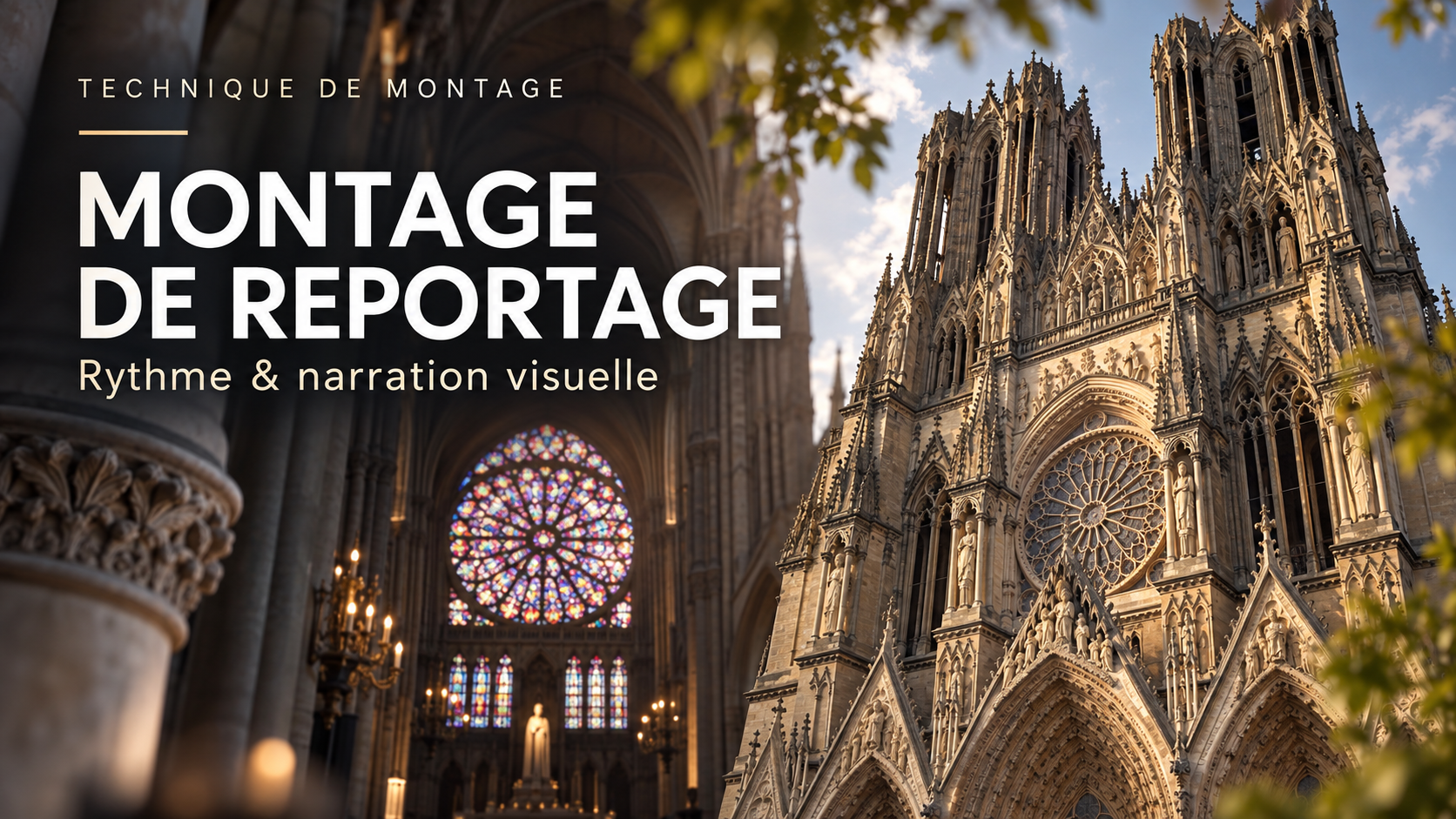 Montage de reportage construit sur l’alternance de plans d’ensemble, plans rapprochés et détails architecturaux, avec coupes franches, raccords visuels et variation de la durée des plans.
Le rythme accompagne la découverte du lieu et construit une progression narrative entre extérieur, architecture et ambiance intérieure.